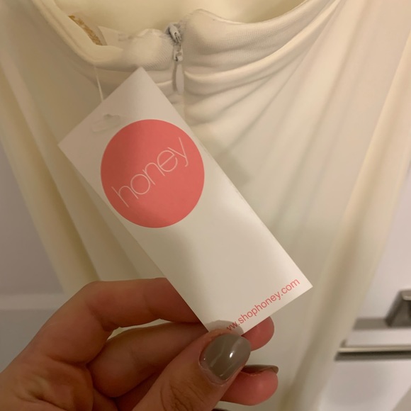 HONEY- ivory halter maxi formal dress with an open back and mermaid bottom. - Picture 7 of 7